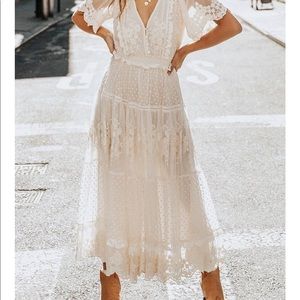 White lace v neck maxi dress.